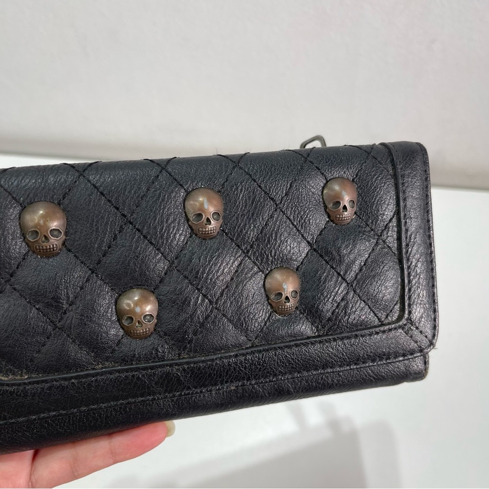 Loungefly Black Quilted Trifold Faux Leather Skulls Clutch Wallet Emo Punk - Picture 7 of 7